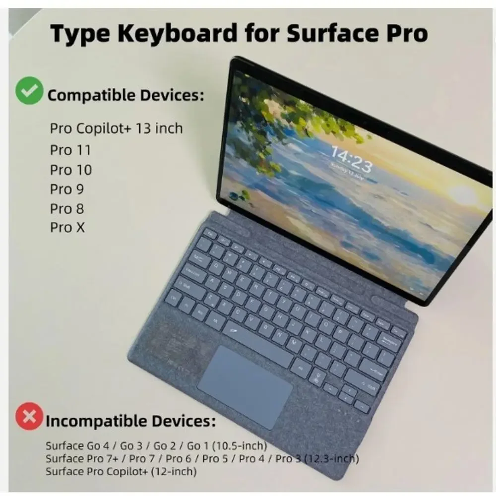 Zoof Keyboard Microsoft Surface Pro 8/9/10/11/X/Copilot+ Ice Blue Backlit